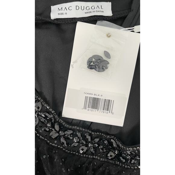 Mac Duggal 50689 Black One Shoulder Embellished Tulle Mini Dress Size 8 $298 - Picture 7 of 7